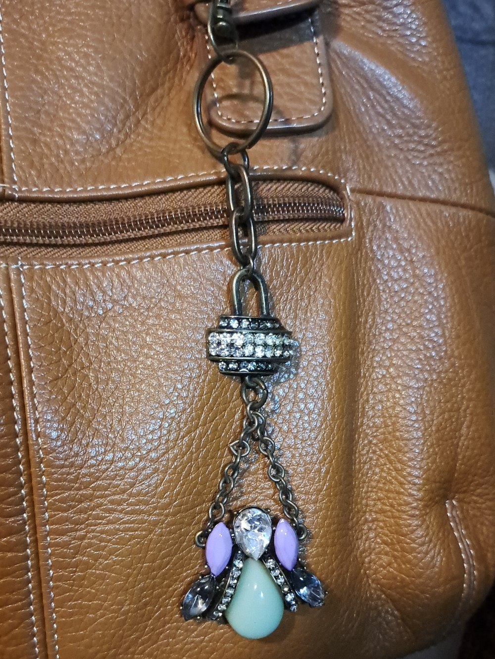 Handcrafted Teardrop Bag Purse Charm Keychain - Mint, Lavender, Crystal